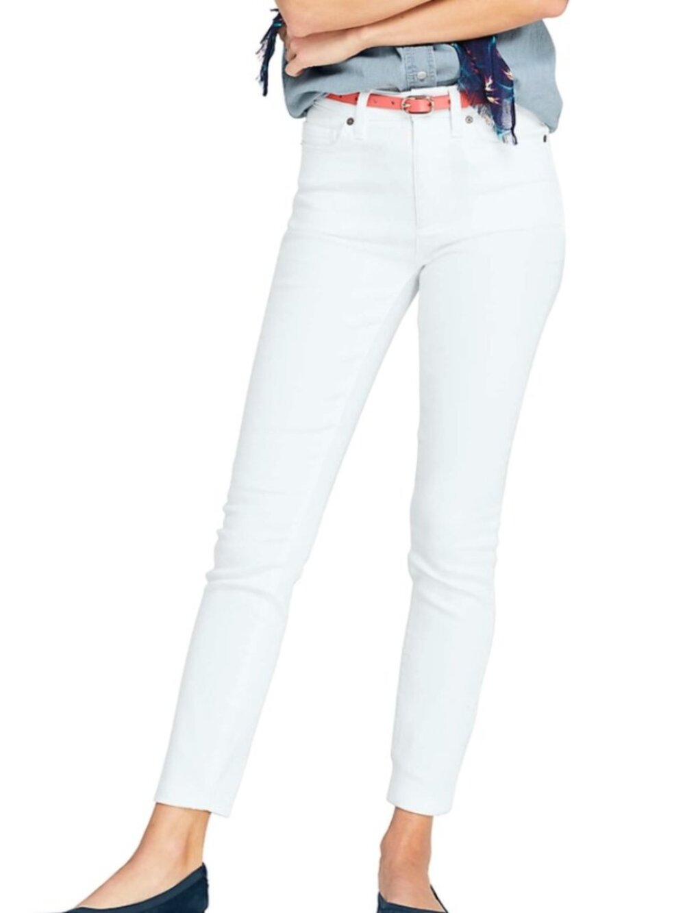 LANDS' END High Rise Slim Ankle Jean White Light Wash? High Waisted Cropped Crop